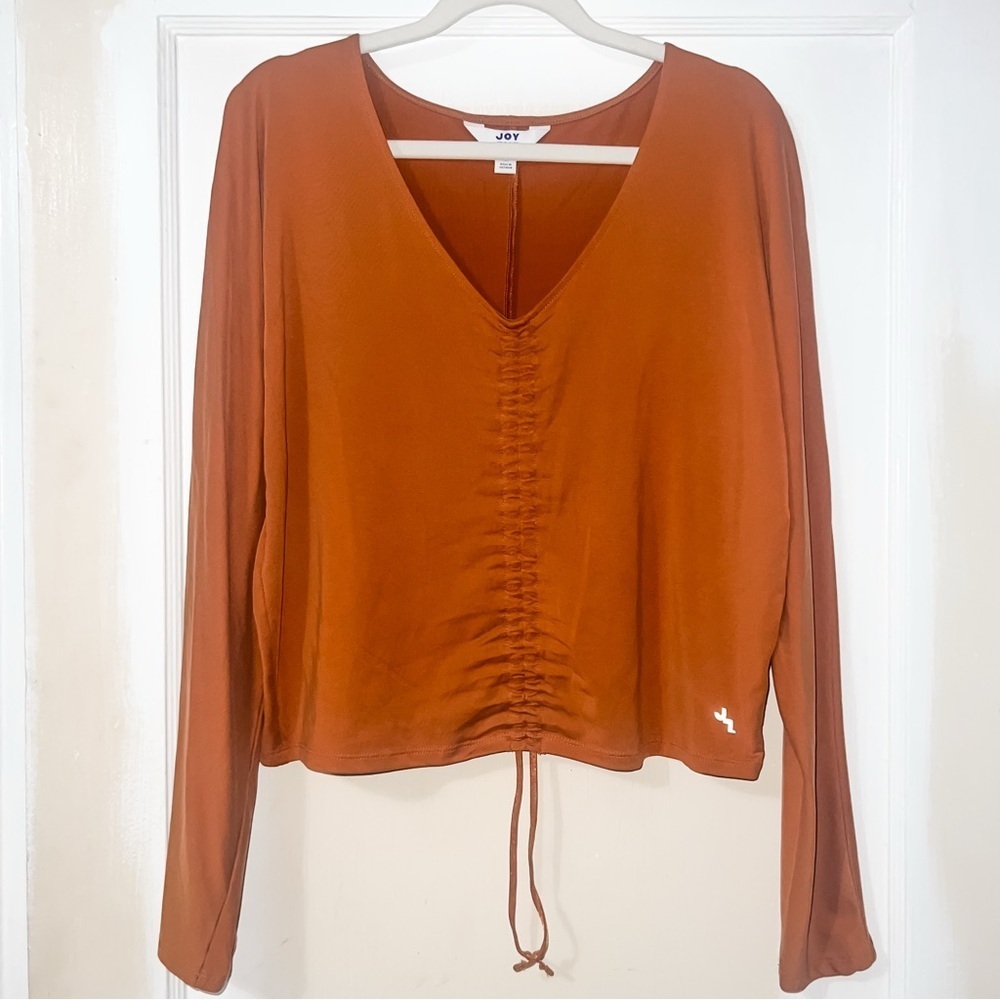 JoyLab Women’s V-Neck Cinched Front Long Sleeve Top - Burnt Orange, Size M - Picture 7 of 13